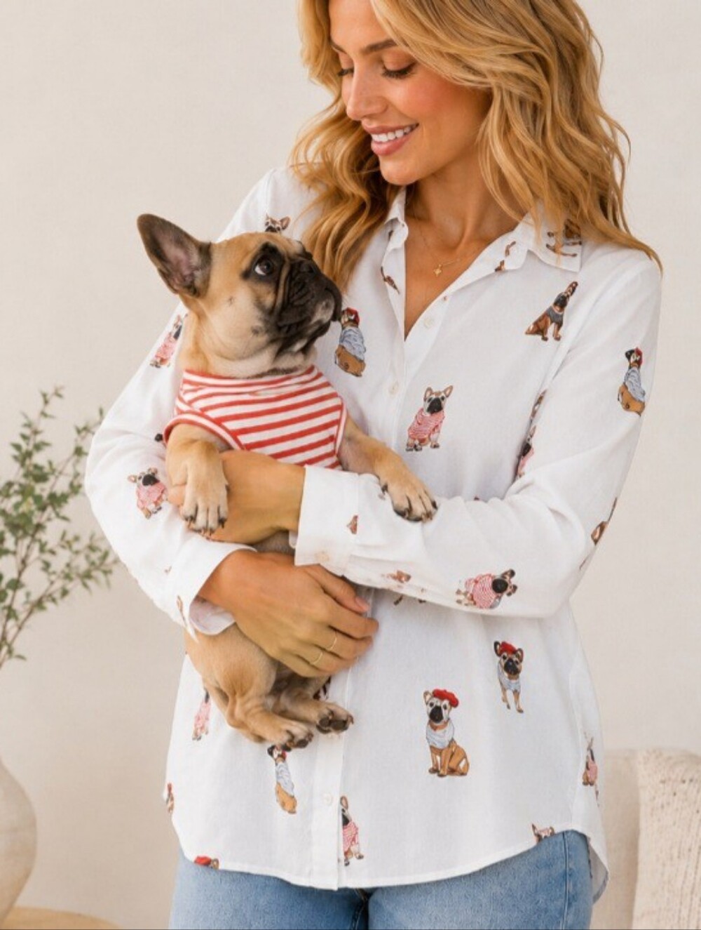 Jane+Delancey French Bulldog Print Button Down Shirt